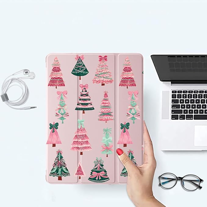 JOYLAND Boho Christmas Tree Case for iPad mini 7th(A17 Pro) 2024 / Mini 6th Generation 8.3 2021Pencil Holder &amp Clear Transparent Back &amp Trifold Smart Tablet Cover for Girls Women