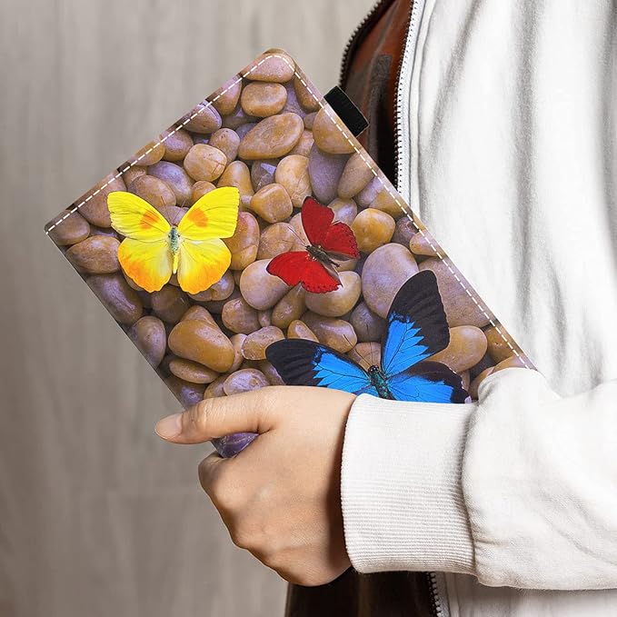 Case for All-New Amazon Kindle Fire 7 Tablet (7 12th Generation 2022 Release) Latest Model - PU Leather Folio Case with Smart Auto Wake/Sleep Cobblestone and Butterfly