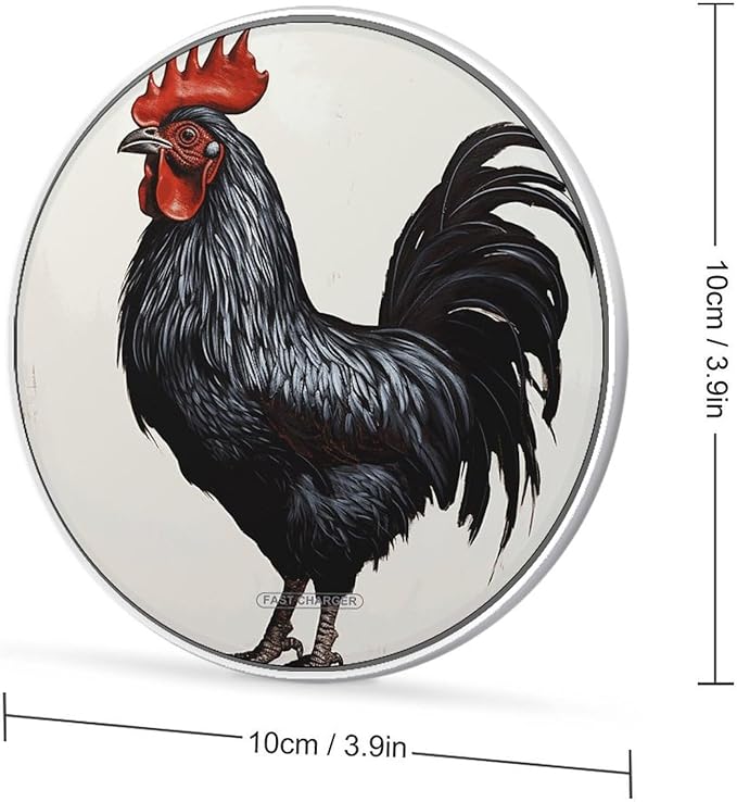 Black Rooster Wireless Charger Fast Wireless Charging Pad with USB Cable 10W Anti-Slip Magnetic Wireless Charger Portable Slim Charger Puck Travel Charging Station