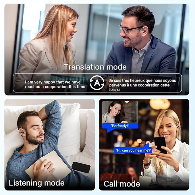 AI Translation Earbuds Real Time 164 Language Translator Earbuds 3-in-1 Bluetooth 5.4 Translation Headphones with 5 Translation Modes 48H AI Ear Buds Translator Device for Business/Travel/Learning
