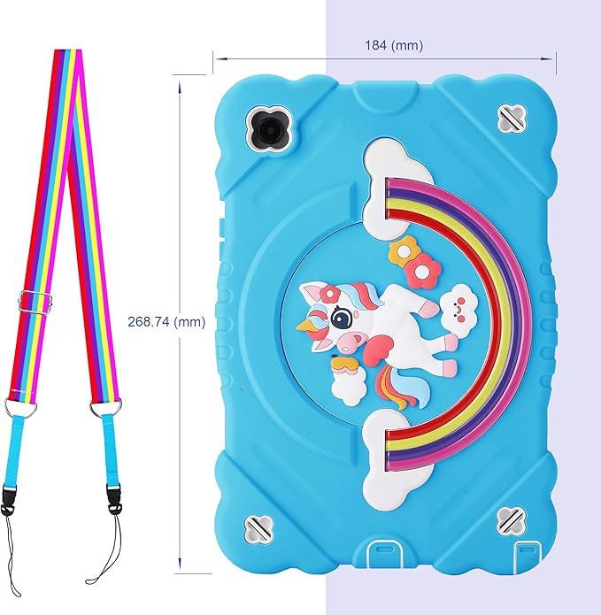 XZC Case for Samsung Galaxy Tab A8 10.5 inch (SM-X205N/X200N/X207) 2021/2022 Unicorn Heavy Duty Shockproof Protective Cover with Adjustable Shoulder Strap (Light Blue)