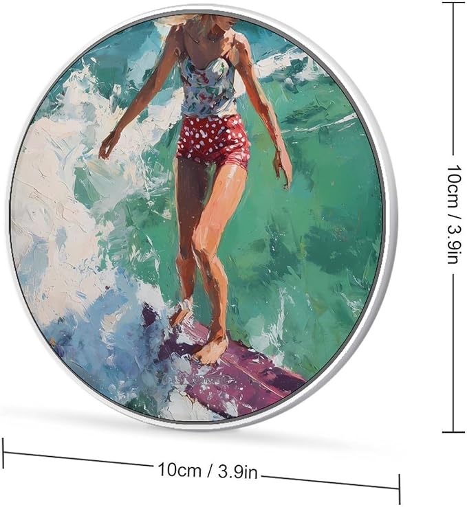 Young Woman Surf Surfing Ocean Waves Phone Charger Magnetic Charging Pad Anti-Slip with USB Cable