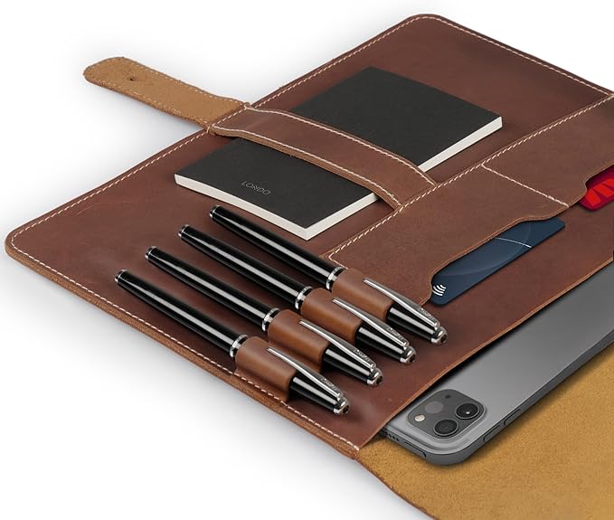 Londo Genuine Leather Tablet Cover – iPad Pro 12.9 Case with Two Card Slots &amp Leather Pen/Apple Pencil Holders