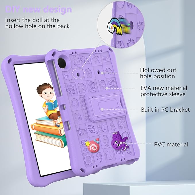Kids Case for Samsung Galaxy Tab A11+ Plus/A9+ Plus 5G 11 Inch 2025/2023 EVA Lightweight Bumper Shockproof Kickstand Shoulder Strap Children Friendly Tablet Case Lightpurple