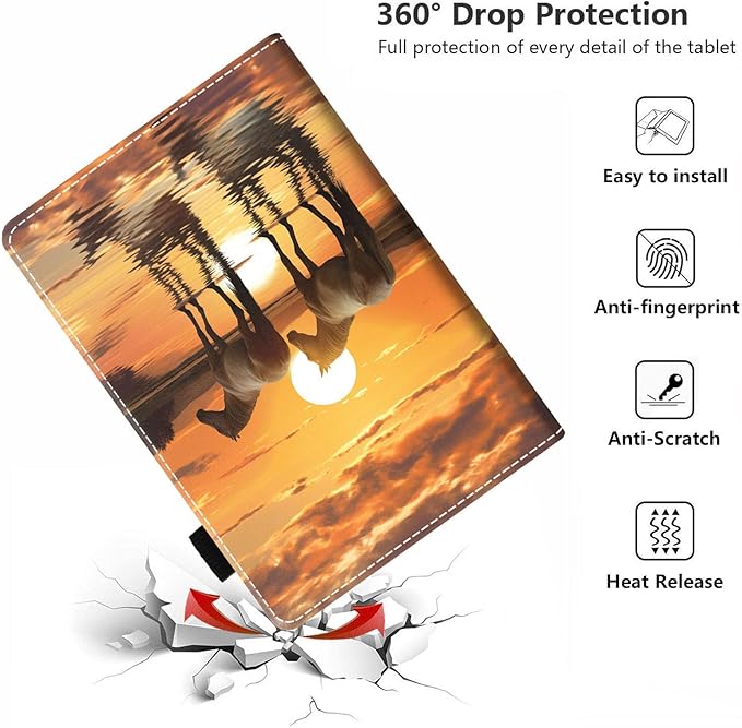 Case for All-New Amazon Kindle Fire HD 10 &amp 10 Plus Tablet 10.1 (13th/11th Generation 2023/2021 Release) - PU Leather Folio Case with Smart Auto Wake/Sleep Horse at Sunset