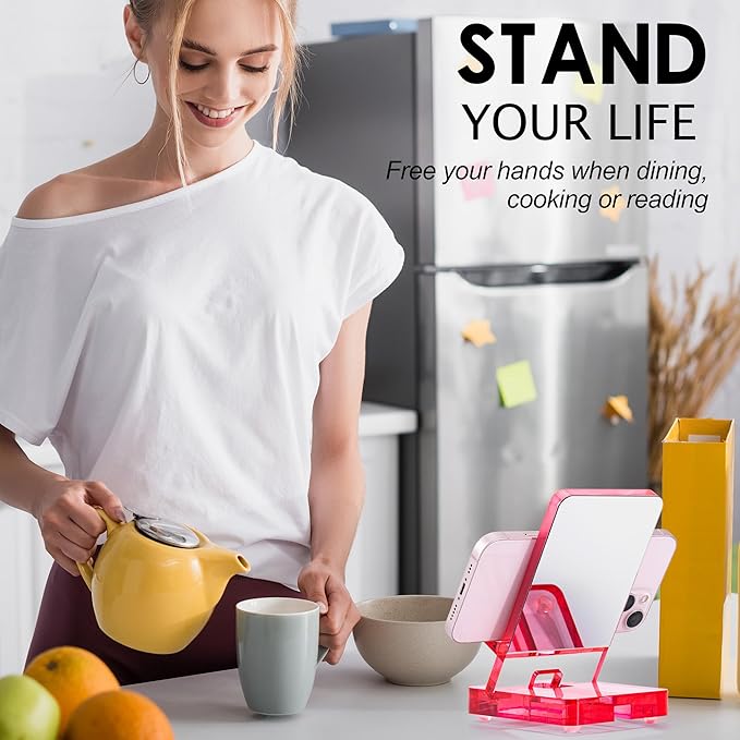 Removable Acrylic Desktop Cell Phone Holder with Flat Mirror (Pink)