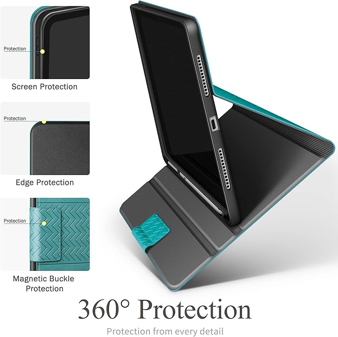 auaua Case for iPad (A16) 11th Generation 11 Inch 2025 iPad 10th Generation 10.9 Inch 2022 with Pencil Holder Auto Sleep/Wake Adjustable Stand PU Leather (Green)