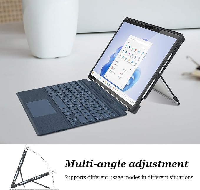 Case for Microsoft Surface Pro 11/10/9/8 13-Inch All-in-one Rugged Case Compatible with Type Cover Keyboards (Grey)