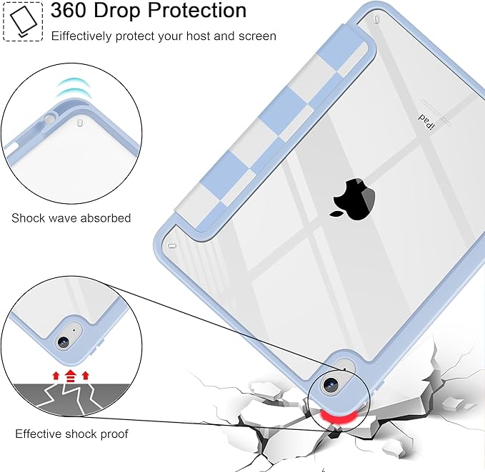 Tuiklol Case for iPad 11 inch (A16 Chip) 2025 Gen 11th / iPad 10.9 inch 2022 10th Gen Buit in Pencil Holder with Shockproof Cover Clear Transparent Back Shell Auto Wake/SleepLattice
