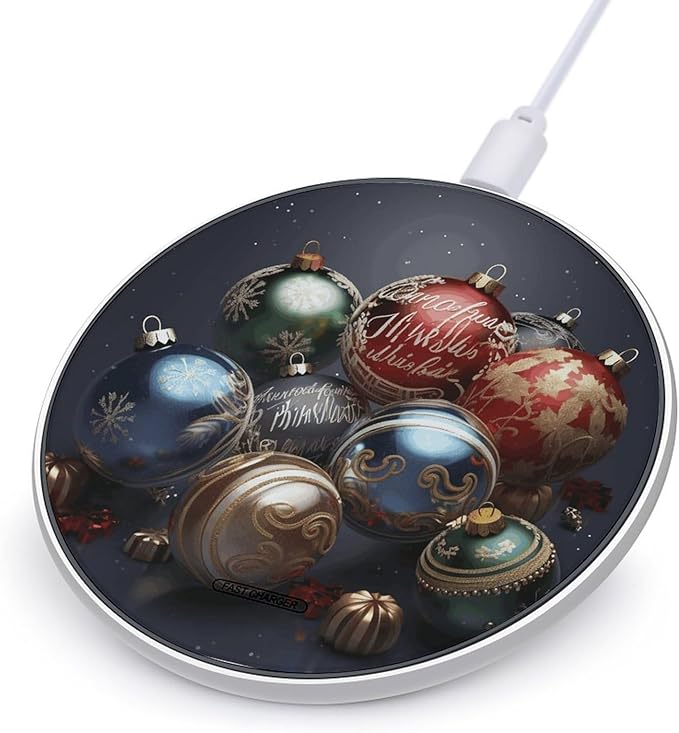 Christmas Balls Wireless Charger Fast Wireless Charging Pad with USB Cable 10W Anti-Slip Magnetic Wireless Charger Portable Slim Charger Puck Travel Charging Station