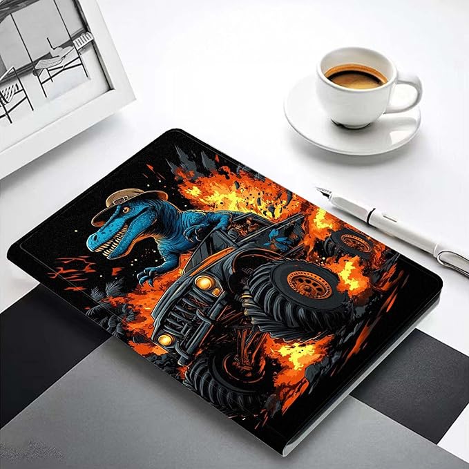 Case for iPad 9th/8th/7th Generation (2021/2020/2019) 10.2-inchSlim PU Leather Cover Adjustable Stand Auto Wake/SleepDinosaur in Monster Truck