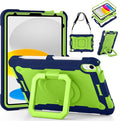 DETUOSI Case for iPad (A16) 11th Generation 11 Inch 2025 Shockproof Cover with 360°Rotatable Stand &amp Shoulder Strap Heavy Duty Case for iPad 10th Gen 10.9 Inch Dark Blue + Green
