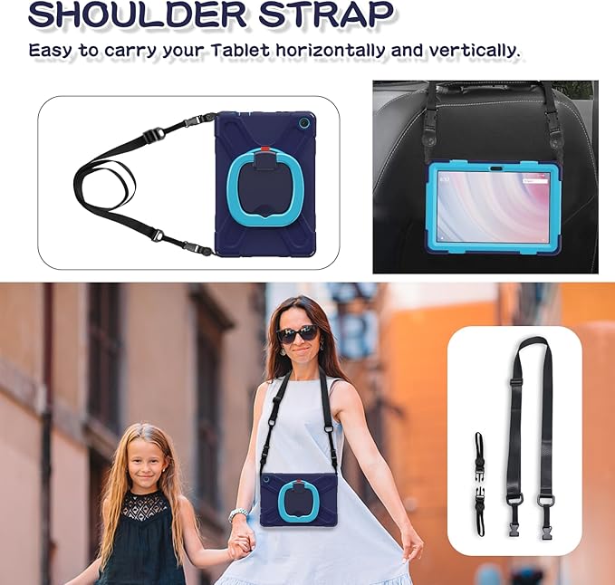 All-New Fire HD 10 &amp Fire HD 10 Kids Pro Tablet Case (13th Gen 2023 Release)Heavy Sturdy Shockproof Kids CaseRotating Stand/Carrying Strap (Navy Blue+Blue)