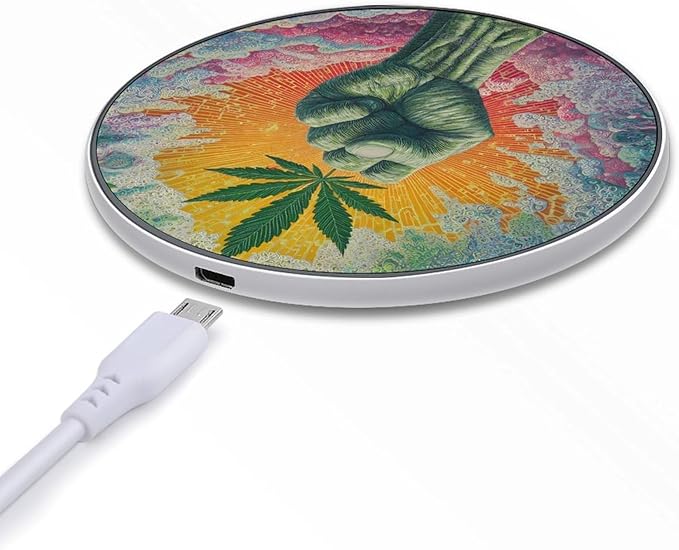 Psychedelic Weed Leaf Strong Fist Phone Charger Magnetic Charging Pad Anti-Slip with USB Cable