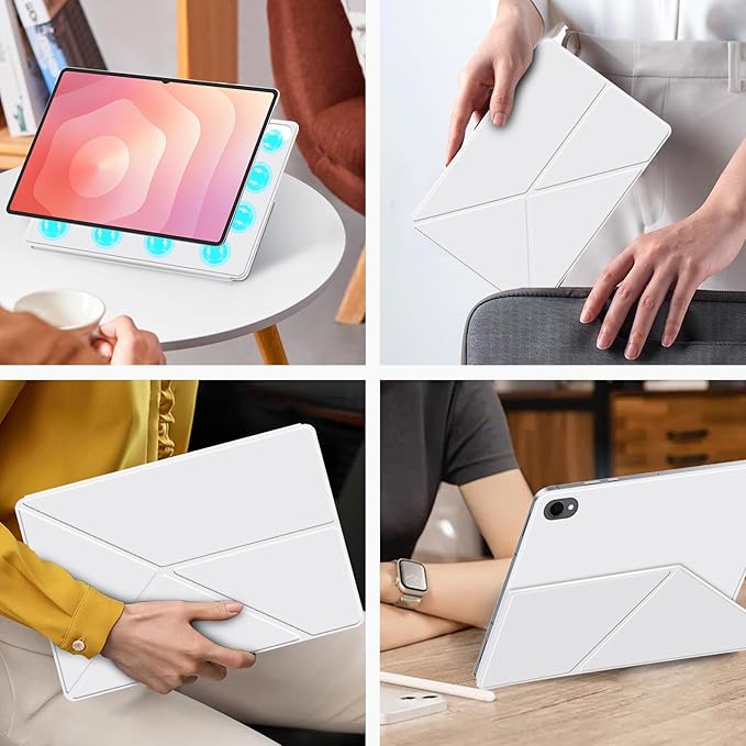 Case for Samsung Galaxy Tab S11 2025 Tablet 11 Inch – Magnetic Detachable Protective Cover with Dual-Side Clasp Y-Fold Stand Pencil Holder Heat Dissipation Design(White)