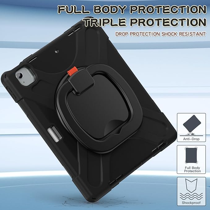 SCSVPN Case for iPad Air 13 inch M4 2026 /M3 2025/M2 2024 &amp iPad Pro 12.9 Case 6th/5th/4th/3rd Gen 2022 2021 2020 2018 Drop Protective Cover with Pencil Holder Stand Handle Shoulder Strap - Bl