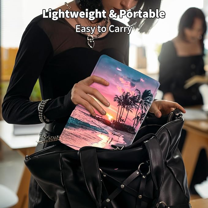 Case for Samsung Galaxy Tab S10 Plus/ S9 FE Plus/ S9 Plus 5G Tablet 12.4 Inch Case360 Degree Rotating Swivel PU Leather Stand Flip Folio Cover with Auto Wake/SleepPink Beach Sunset