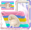 BRAECNstock Kids Case for Amazon Fire HD 10 Tablet 13th Gen 2023 Shockproof Protective Kindle Fire HD 10 Case with Screen Protector Rotating Hand Strap+Stand Shoulder Strap Pen Holder - Colorful Pink