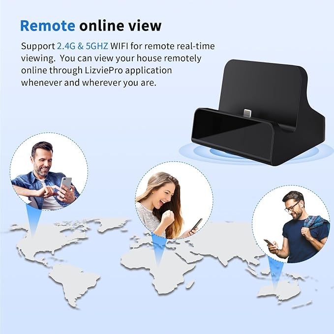 LIZVIE Wireless 5G USB-C 2K Phone Charger Dock 170° Wide-Angle Motion Detection Night Vision App View Control Loop SD Storage for Home/Office/Baby/Pets/Elderly Security.