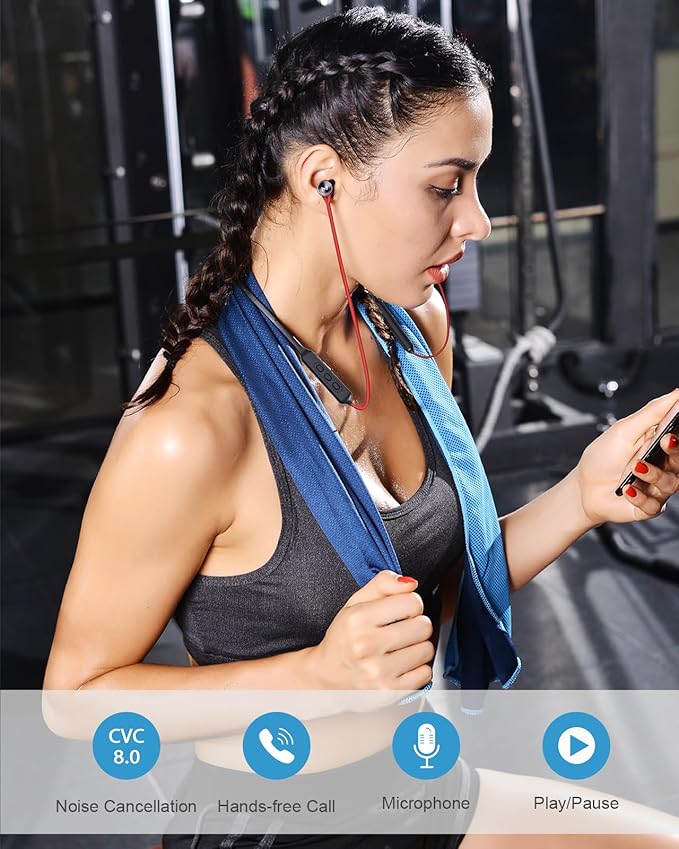 NANAMI Bluetooth Earbuds 5.3 Bluetooth Wireless Headphones IPX7 Waterproof in-Ear Earphones with Mic Noise Cancelling Headsets Magnetic Neckband 18 Hours Playtime for Gym Sports (Red with Red)