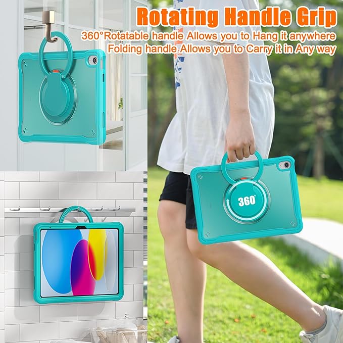 Batianda Ultimate Protective Case for New iPad 11th Generation 11 inch 2025 A16 Chip Sturdy Rugged Shockproof Silicone Tablet Cover with 360° Rotatable Ring Kickstand &amp Pencil Holder Blue