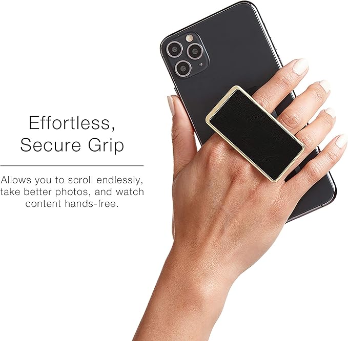 HANDL New York Black and Gold Professional Leather Collection HANDLstick Grip and Stand for Smartphone