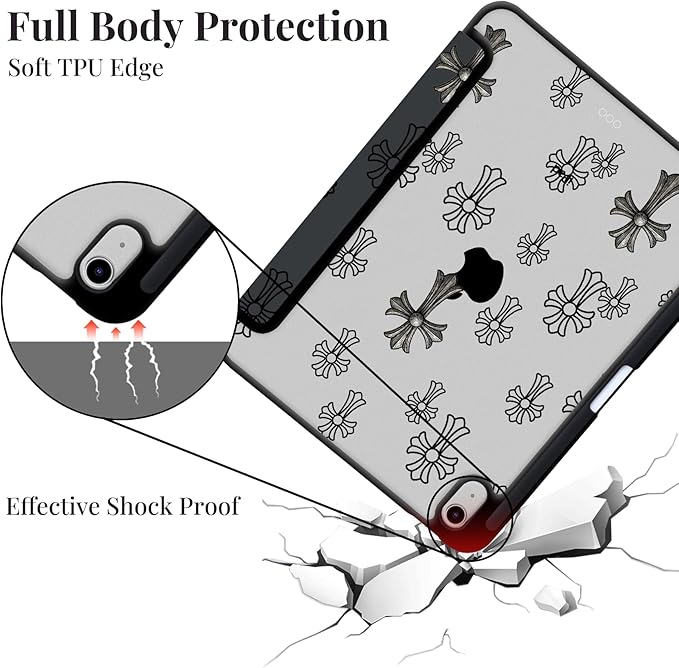 Y2k Printed Case for iPad Air 13 (M3) 2025/ (M2) 2024 Metal Gothic Cross Clear Hard Back Hybrid Casewith Pencil Holder Trifold Stand Slim Tablet Cover for Girls Women
