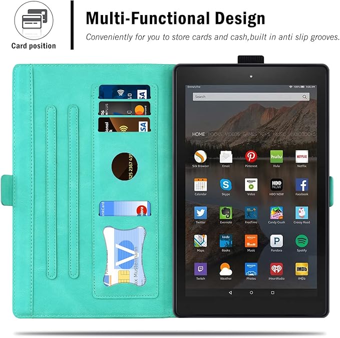 Case for Fire HD 10 Tablet 9th/7th/5th Generation 2019/2017/2015 Release Multiple Angles Viewing Stand Cover Soft TPU Back Cover with Pen Holder and Auto Wake/Sleep Green