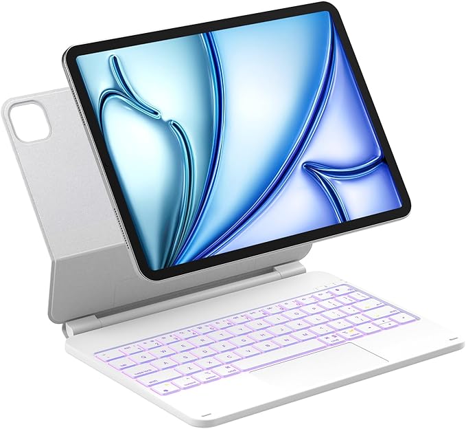 Inateck Magnetic Keyboard Case for Air 11 inch (M4 2026/2025 M3/2024 M2) Easy-Set for Air 6/5/4 Gen iPad Pro 11 inch 4/3/2/1 Gen Floating Cantilever Stand 7-Color Backlight with Trackpad White