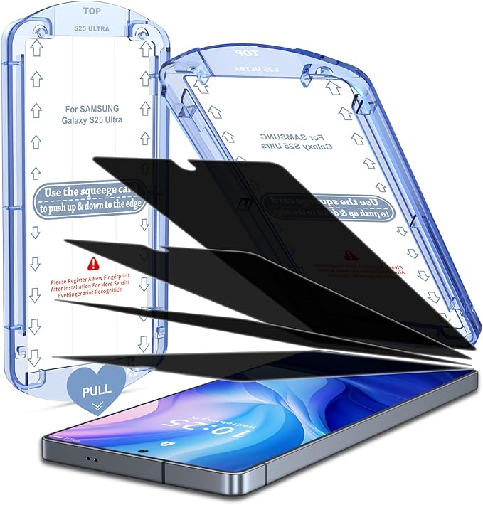 iGluz Privacy PET Screen Protector for Samsung Galaxy S25 Ultra 6.9 (4 Pack)Ultra-Thin Flexible Film with 0.02s Sensitive Fingerprint UnlockEasy-Install Alignment TrayCase-Friendly &amp Shatter-P