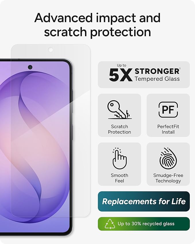 ZAGG Glass Elite Samsung Galaxy S26 Screen Protector - 5x Stronger Tempered Glass Fingerprint Scanner Compatible 30% Recycled Glass InvisibleShield Easy Install PerfectFit
