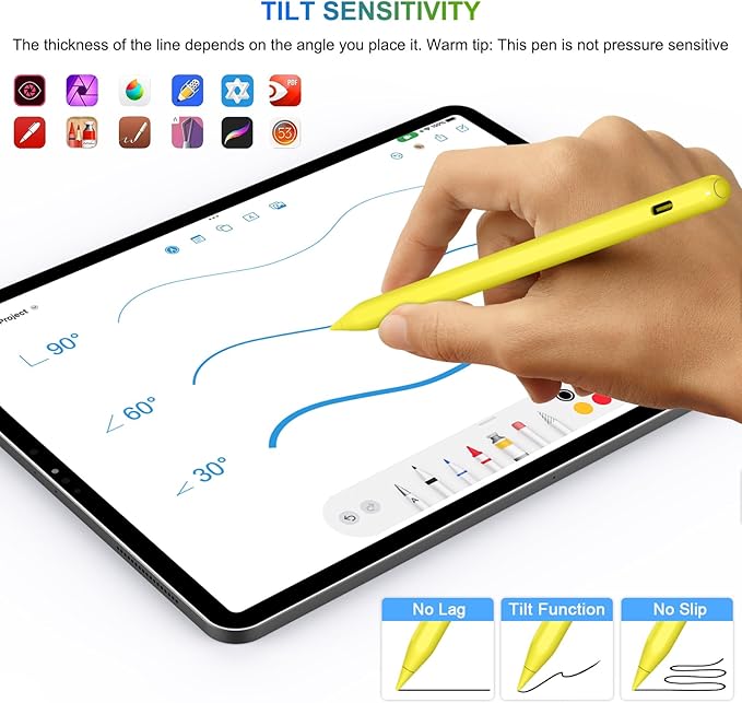 Pencil 2nd Generation Wireless Charging HATOKU Pencil for iPad with Tilt &amp Palm Rejection Magnetic Stylus Pen for ipad Air M3/3/4/5 iPad mini 5/6 ipad 6/7/8/9/10/11 Gen ipad Pro 11/12.9 (Yell