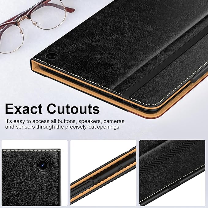 Grifobes Case [Only for 2024/2022/2020 Released 12th/10th Generation] Fire HD 8/8 Plus Premium PU Leather Folio Auto Wake/Sleep Cover with Hand Strap/Stylus Holder Black/Brown