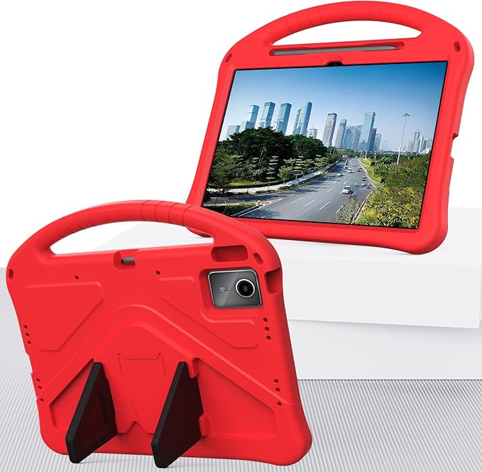 Compatible with Lenovo Idea Tab Plus 12.1 Inch 2025 TB-365FC Cute Case Lightweight Sleeve Kickstand Cover Shockproof Protection Case for Kids(Red)