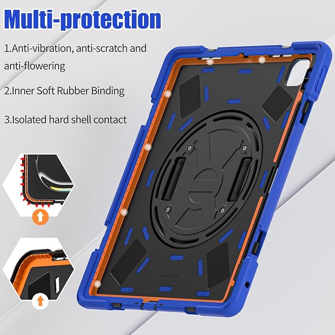 TSQQST Case for iPad Pro 13 Inch M5 2025 / M4 2024 with Screen Protector Heavy Duty Rugged Protective Case with Pencil Holder+Stand+Hand Strap Drop Proof Cover for iPad Pro 13 Blue