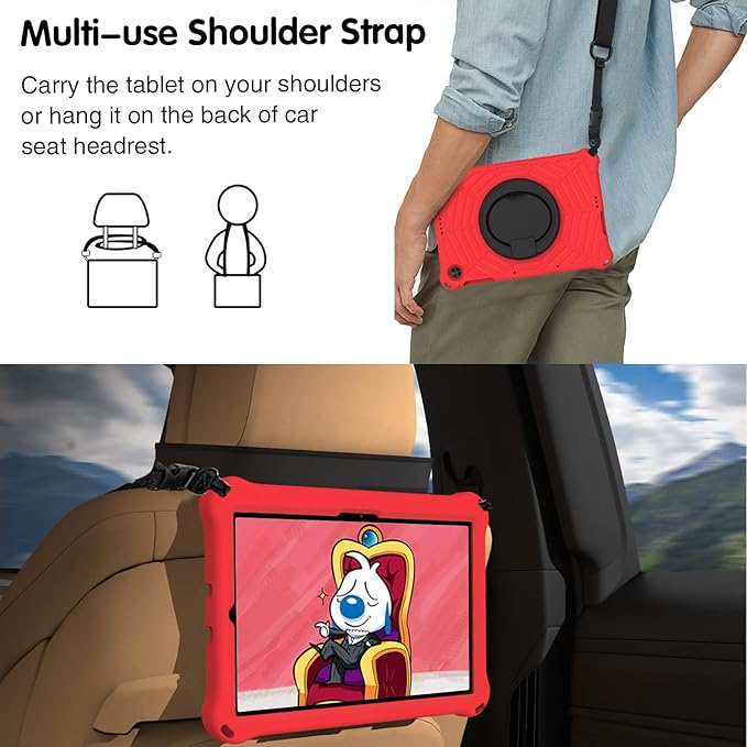 for Samsung Galaxy Tab S5e 10.5 (2019) SM-T720/T725 Tablet Case for Kids - EVA Lightweight Shockproof 360° Rotating Handle Stand Rugged Cover W Shoulder StrapRed
