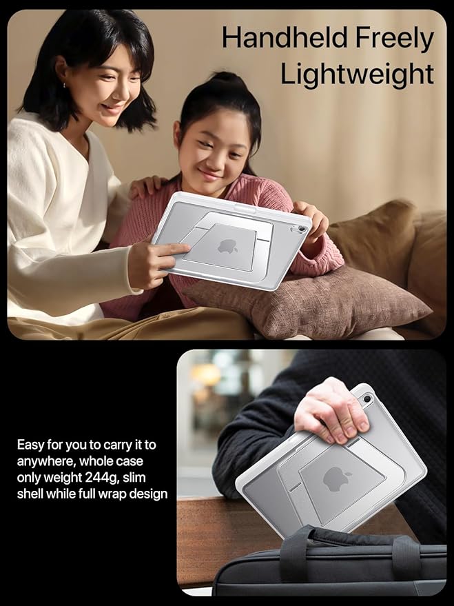 Case for iPad Air 11 inch M4/M3/M2(2026/2025/2024) iPad Air 4/5th Generation Dual Multi-Angle Adjustable Kickstand Full Protective Case with Built-in Pencil Holder (White iPad Air 11 inch)