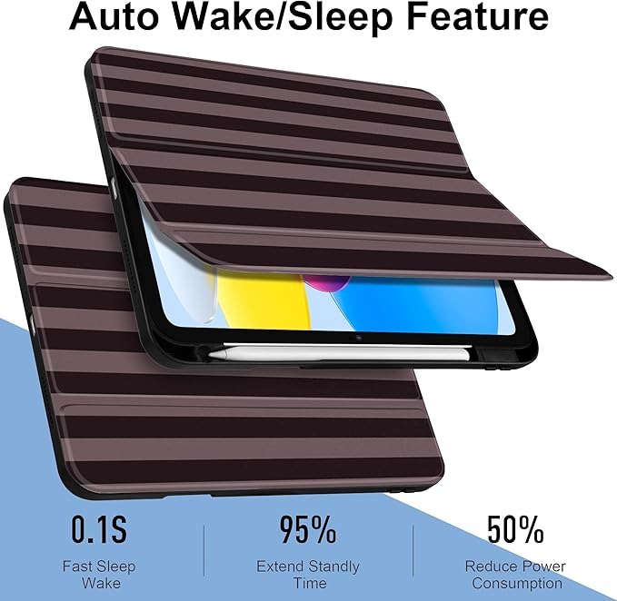 DONGKE Case for iPad (A16) 11th Generation 11 inch 2025 &amp iPad 10th Gen 10.9 inch 2022 [Built-in Pencil Holder] Clear Acrylic Back Trifold Stand Smart Cover Auto Sleep/Wake Brown Stripes