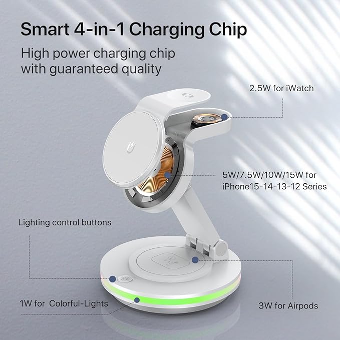 Foldable 3 in 1 Charging Station for iPhone Wireless Charger Stand with Magnetic Charging Station for iPhone 16 15 14 13 12 11 X Pro Max Watch AirPods Pro 3 2（W）
