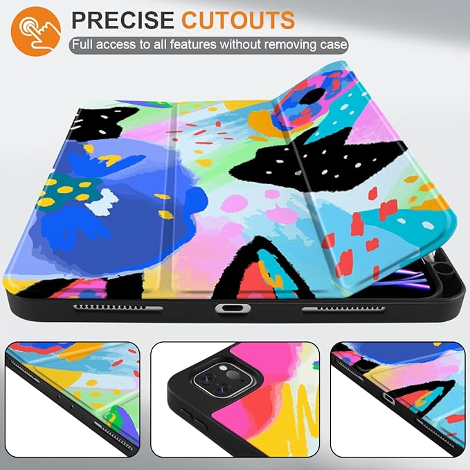MEEgoodo for iPad Pro 12.9 Case M2 6th/5th/4th/3rd Generation 2022 2021 2020 2018 with Pencil Holder Tablet Cover with Soft TPU Back Shell Colorful Painted Floral