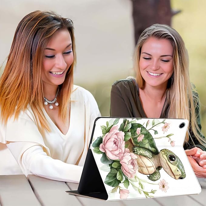 Case for iPad 9th/8th/7th Generation (2021/2020/2019) 10.2-inchSlim PU Leather Cover Adjustable Stand Auto Wake/SleepBaby Turtle with Flowers