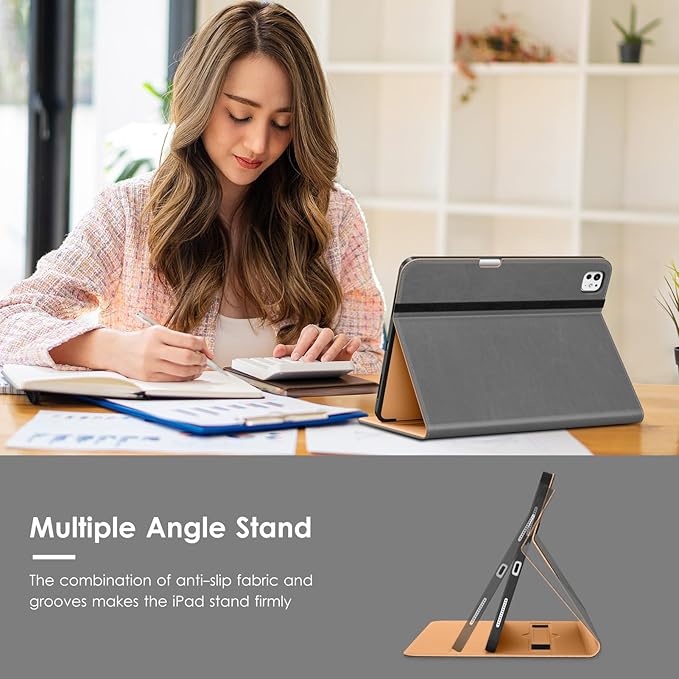 VIKESI Case for iPad Pro 13-inch M5 or M4 Released in 2025 or 2024 Leather Stand Cover with Apple Pencil Holder Auto Wake/Sleep Multiple Viewing Angles Built in Hand Strap &amp PocketGrey
