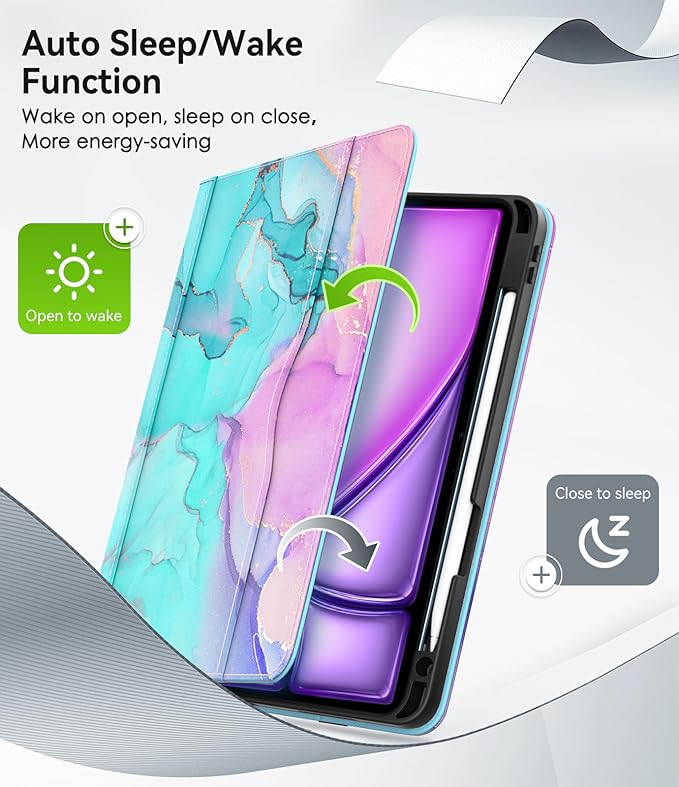 Case for iPad Air 11-inch M3/M2 (2025/2024) iPad Air 5th/4th Generation 10.9'' (2022/2020) iPad Pro 11 (4th/3rd/2nd/1st Gen) Multi-Angle Stand Cover with Pencil Holder Marble Teal Pink