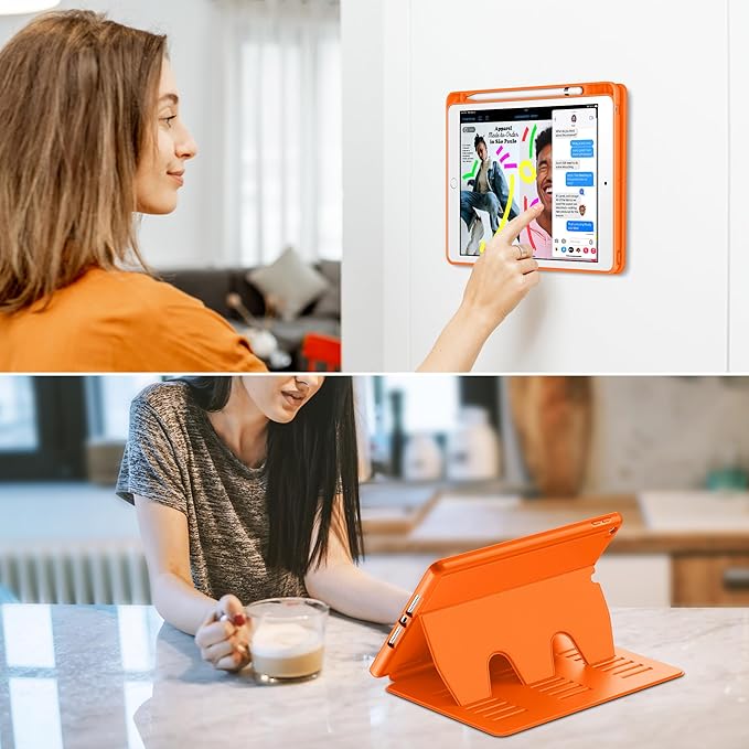 VIKESI Case for iPad 9th / 8th / 7th Generation 10.2 inch (2021/2020/2019 Released)Multiple Angles Magnetic Stand CoverShockproof BackPencil Holderand Auto Sleep/WakeOrange