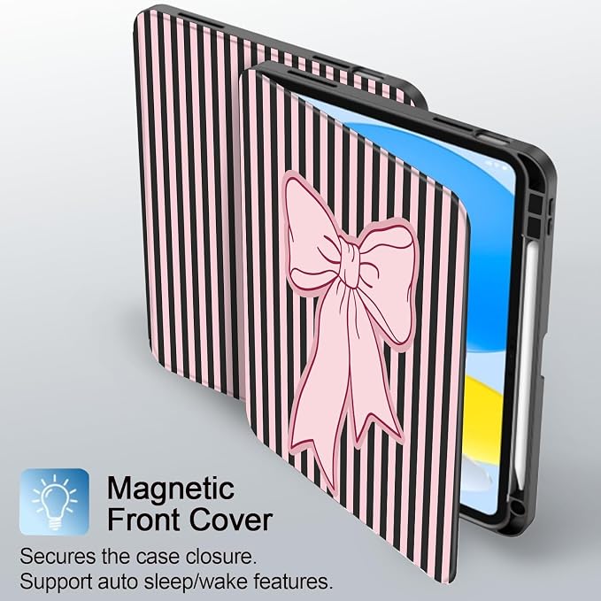 Pink Black Striped-Pink Ribbon Bow
