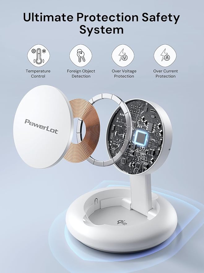 PowerLot Wireless Charger 15W Fast Qi2-Certified Wireless Charging Station Compatible with iPhone 16/15 /15 Plus / 15 Pro /15 Pro Max /14/13 /12 Qi2 Enabled Devices (20W PD Charger Included)