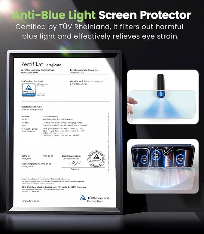 PandaShield 2-Pack Anti Blue Light Screen Protector for iPhone 17 Pro 17 and 16 Pro [6.3] Eye Care Tempered Glass Military Grade Shatterproof with Eco-Friendly Paper Easy-Install Alignment Tool