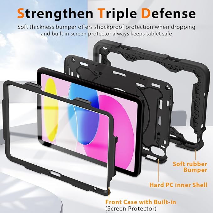 ROISKIN Case for iPad (A16) 11th Generation 11 Inch 2025 iPad 10th Generation Case 10.9 for Kids with Screen Protector360 Kickstand &amp HandleShoulder StrapHeavy Duty Military Grade Drop Protec