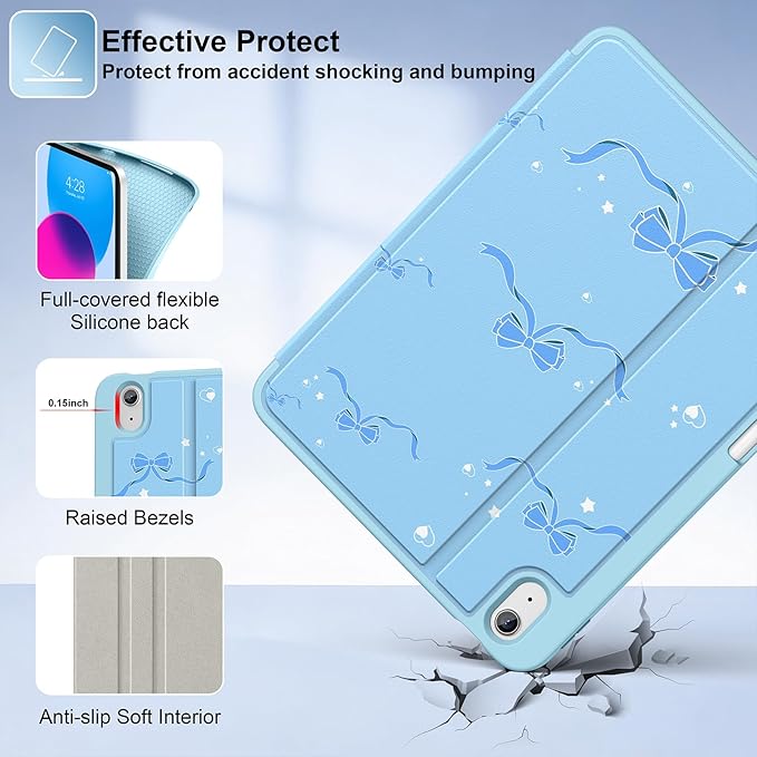 Supveco Case for iPad (A16) 11th Generation 11 inch (2025)iPad 10th Generation 10.9 inch (2022) with Pencil HolderPremium Folio Stand Case with Soft TPU Back CoverAuto Wake/Sleep-Blue