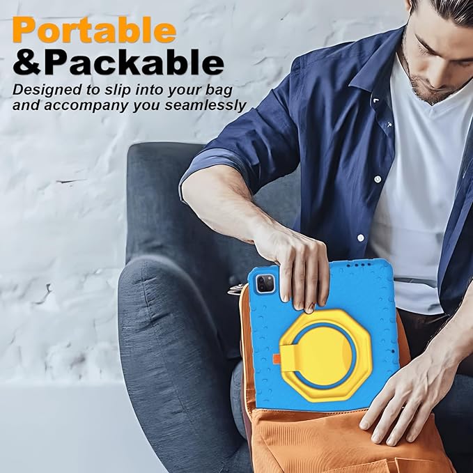 for iPad Pro 12.9 Case 6th/5th/4th/3rd Generation with 360° Rotating Stand &amp Pencil Holder Heavy Duty Cute Cover for iPad Pro 12.9 inch 2022/2021/2020/2018 Blue